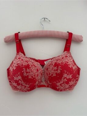 Victoria's Secret Red Bra with Cream Lace Overlay